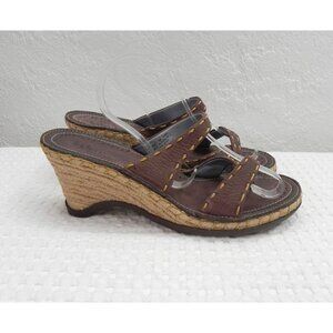Indigo by Clarks Brown Leather Wedge Espadrille Jute Heel Women's Size 7